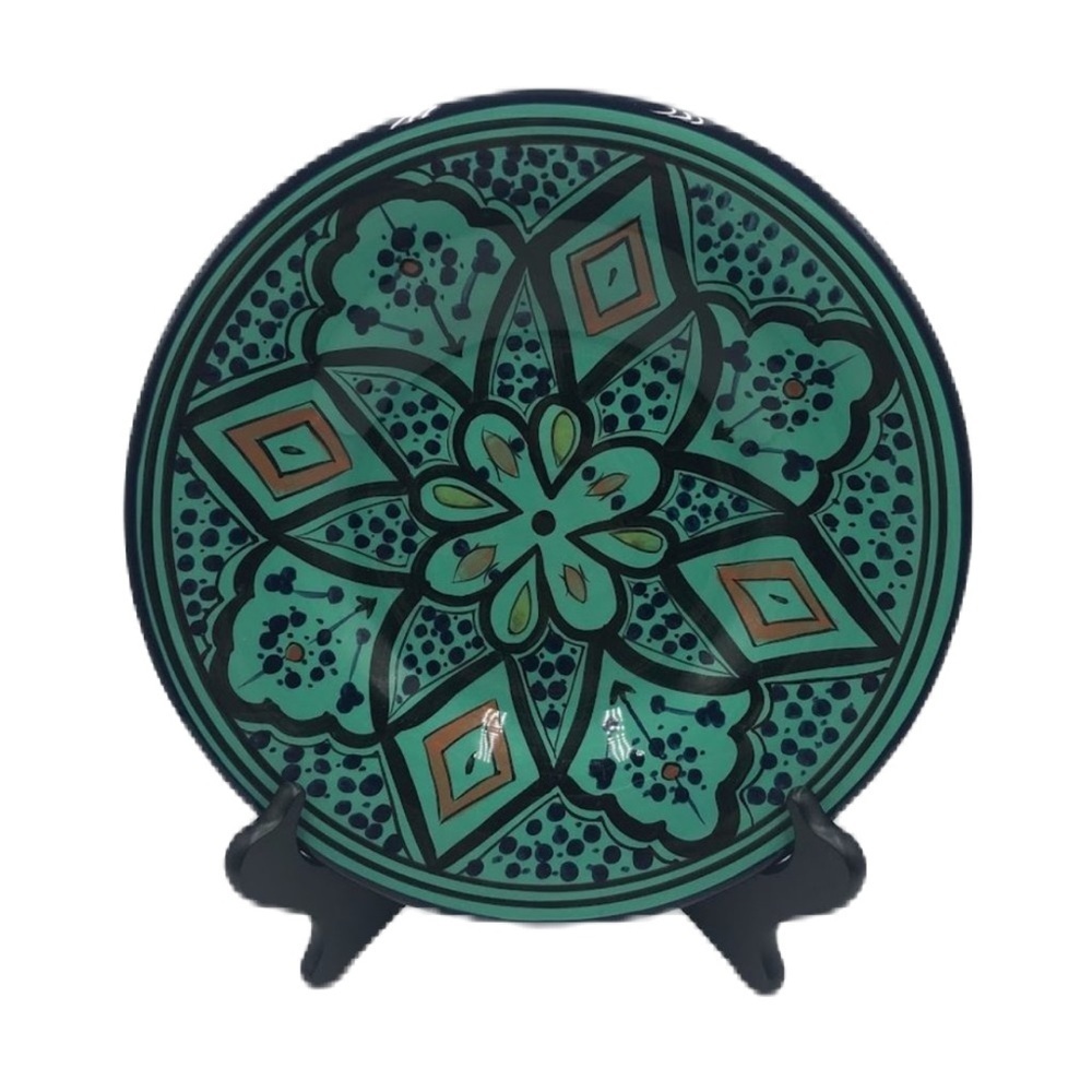 Pottery Barn Kasara Set of 4 Salad Plates Green Mosaic Porcelain Kaleidoscope